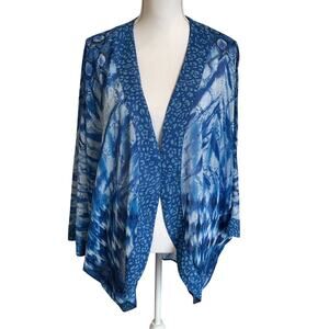 Belle by Kim Gravel Kimono Cardigan Size XL Blue Sheer Chiffon Coverup Beach